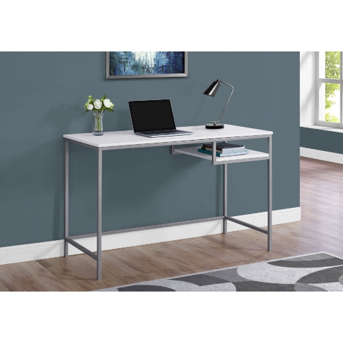 48" Computer Desk in White & Silver Metal